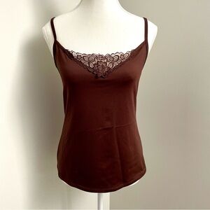 Vintage Y2K 90's Vanity Fair Lace Trim Brown Camisole Tank Top NEW Deadstock